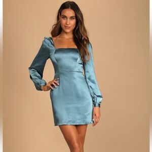 Lulu's Shimmering Blue Long Sleeve Dress